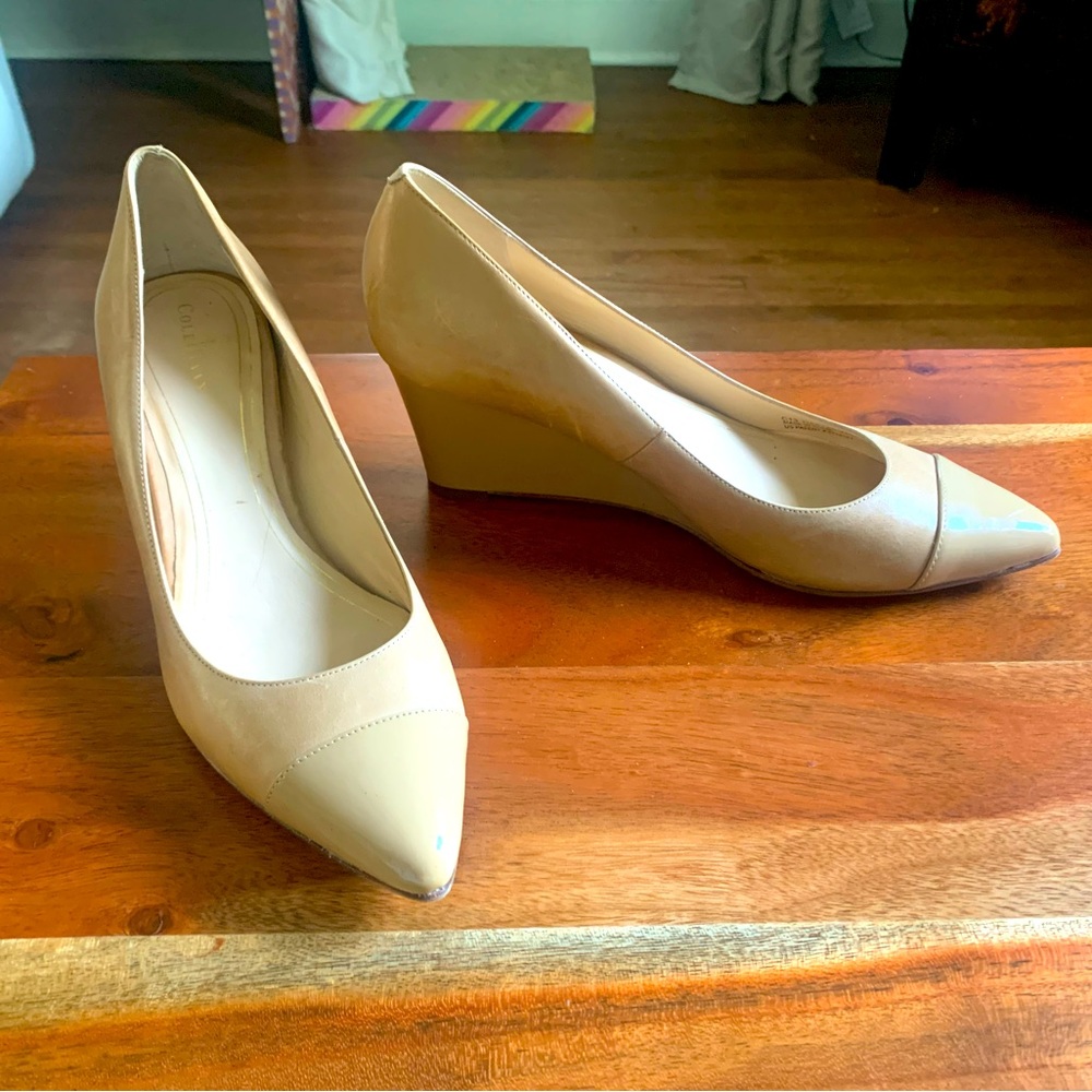 Nude Cole Haan pointed toe pumps with wedge heel